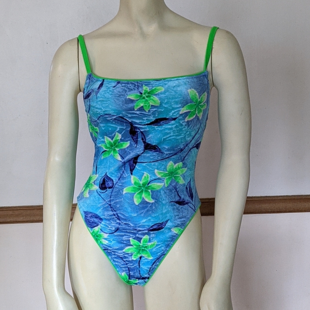 Bright Floral Crushed Velvet style Bathing Suit